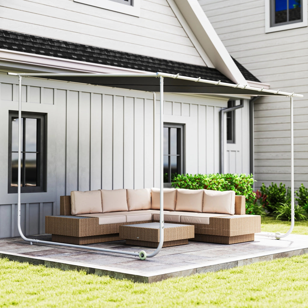 Pergolato da giardino mobile con ruote e sacche di sabbia ¨C Zephmum ¨C 3x3m grigio metallo