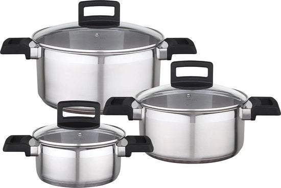 Set di padelle in acciaio inossidabile a 3 pezzi - argento - 24 cm