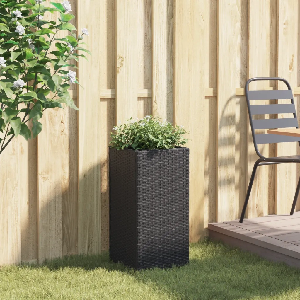 Fioriera da Giardino Nero 30x30x60 cm in Polyrattan 366410