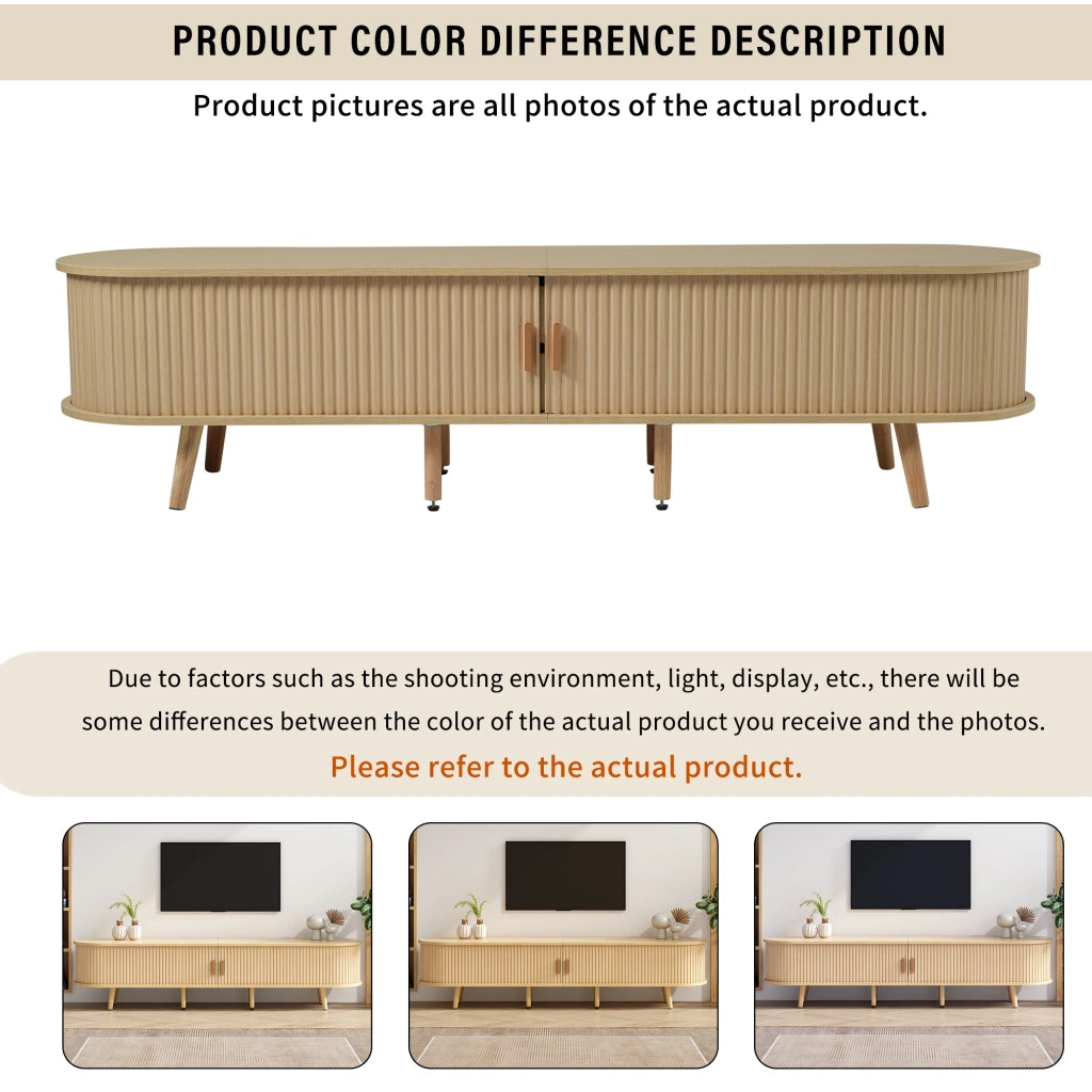 Mobile TV con 2 Cassetti e 2 Ante Scorrevoli; Ripiani Regolabili; per Soggiorno; in MDF; Noce Chiaro; 175×40×42 cm