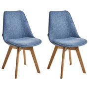 Set di 2 sedie da pranzo con gambe in legno eleganti in ecopelle azzurra