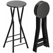 Set 4 Sgabelli Bar Pieghevoli con Doppio Poggiapiedi, in Legno e Acciaio, 34x30x70 cm, Nero