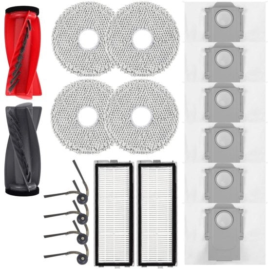 18 Accessori per aspirapolvere - 2 set di spazzole, 2 filtri HEPA, 6 sacchi aspirapolvere, 4 stracci di pulizia, 4 setole laterali