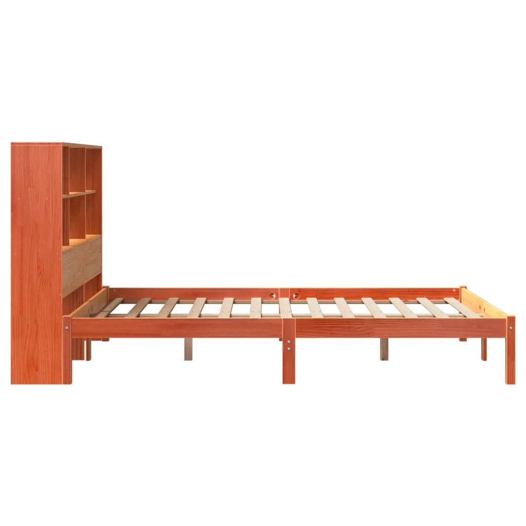 Letto Libreria senza Materasso Marrone Cera 160x200 cm in Pino