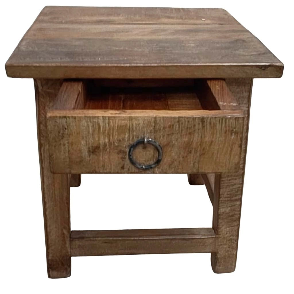 Sgabello con cassetto in legno con finitura artigianale marrone 25x25x29 h cm