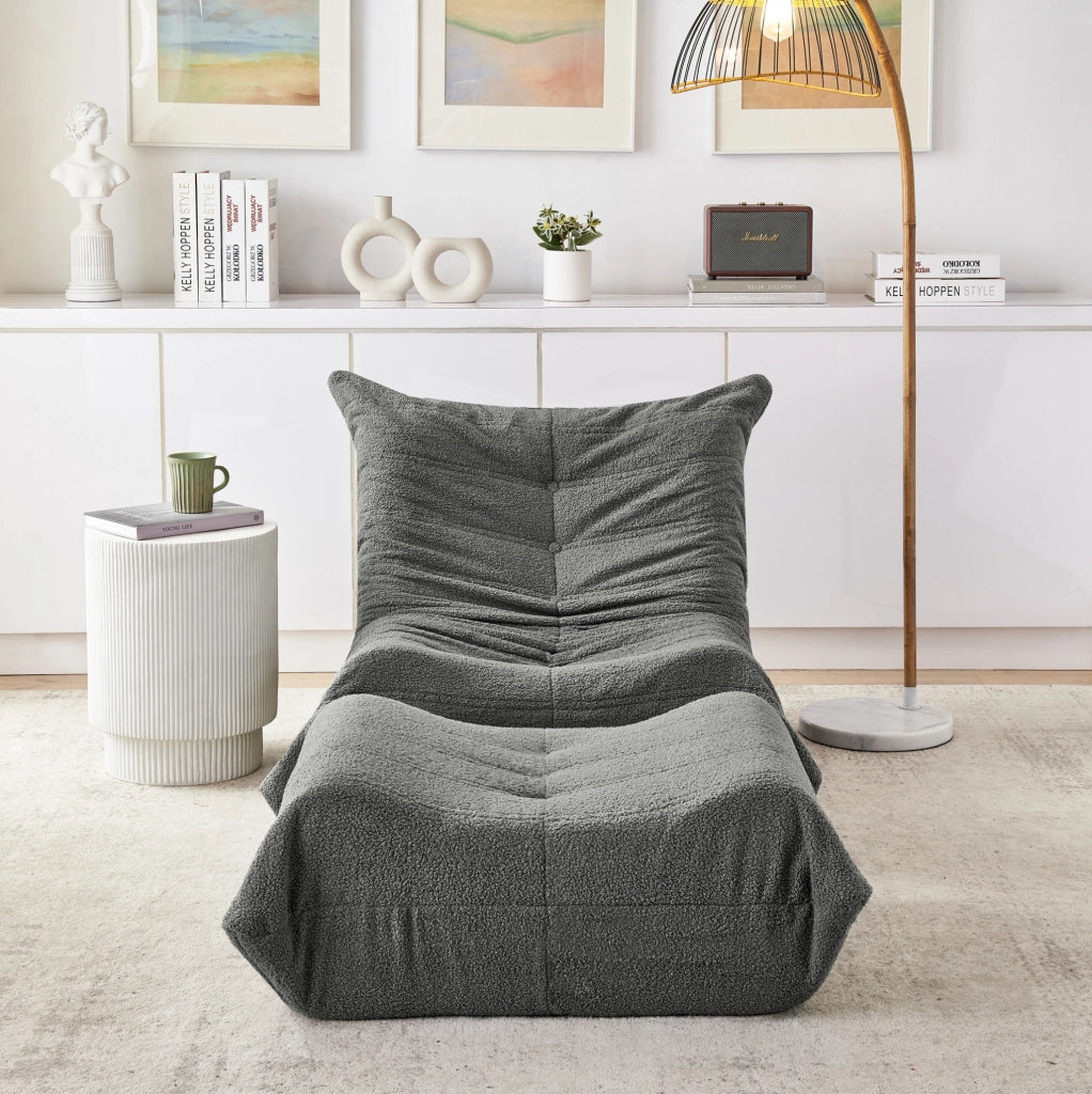 Poltrona relax da pavimento con pouf in teddy grigio