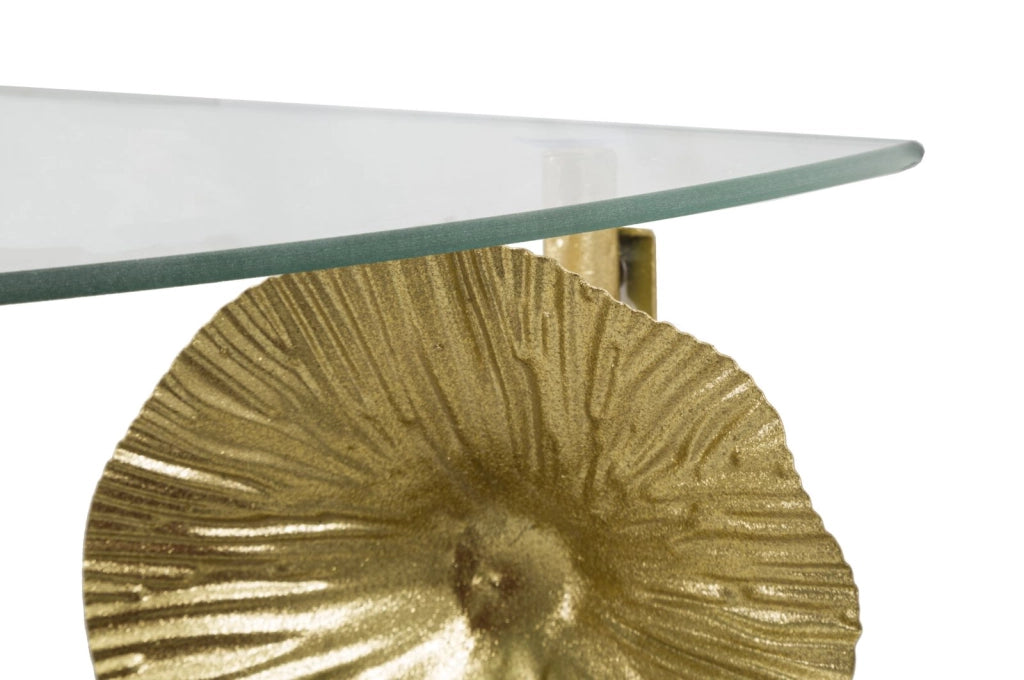 Comodino Semicircolare Tisty in Metallo Dorato con Piano in Vetro 60x30x40 cm