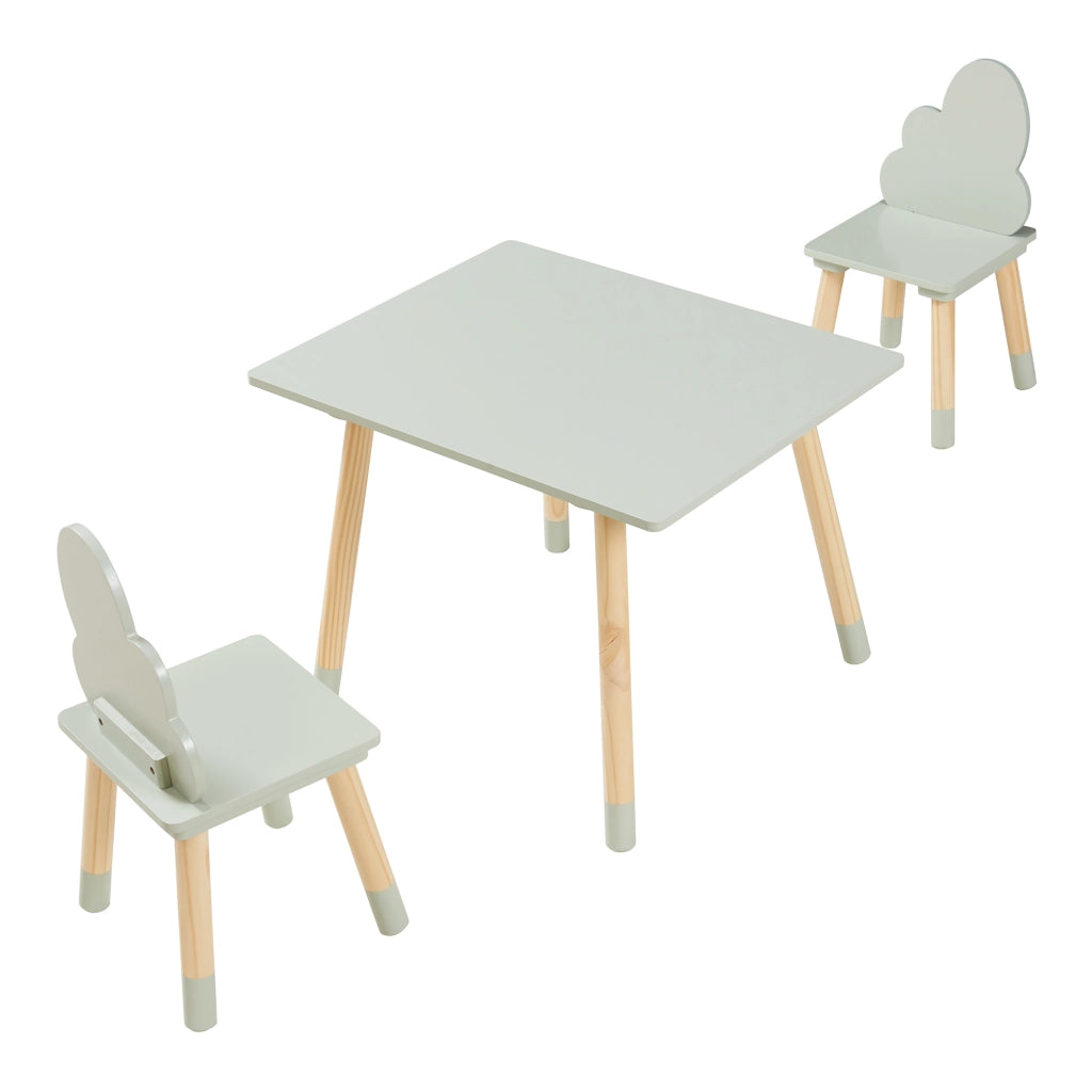 Set di 3 Mobili per Cameretta Hovle Tavolino e 2 Sedie - Verde Menta / Naturale [en.casa]
