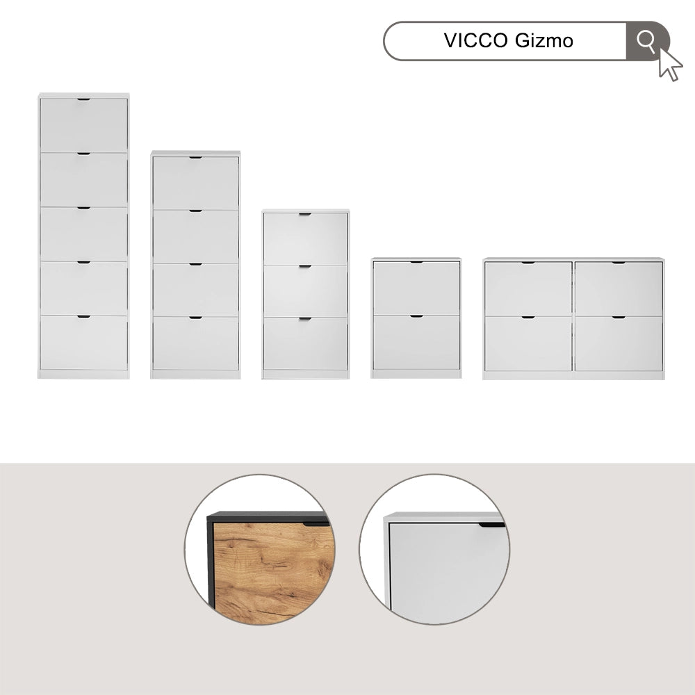 Scarpiera da ingresso Gizmo Bianco/Nero 59 x 112 cm con 3 scomparti Vicco