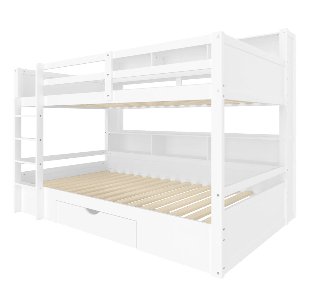 Letto a castello 90x200 cm con cassetto e vani portaoggetti; legno; bianco (Senza materasso)