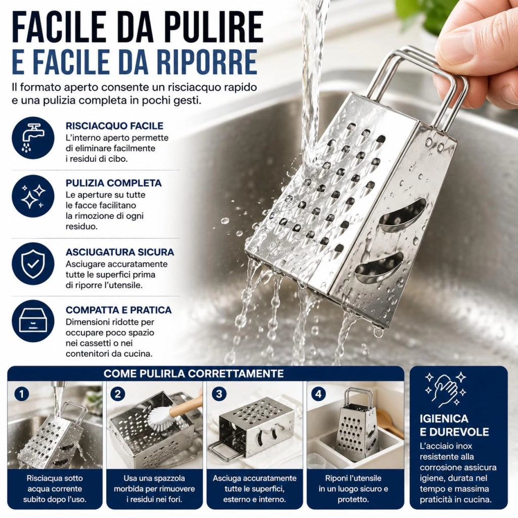 Mini Grattugia 4 Facce Acciaio Inox 7,5 cm Formaggio Spezie 74178