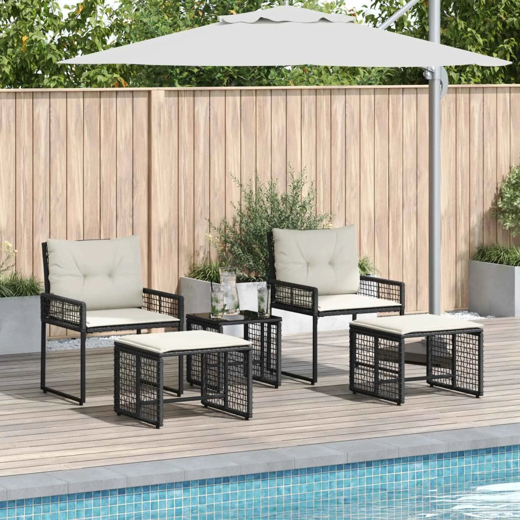 Set di Mobili da Esterno con cuscino 5 pcs Nero e Bianco
