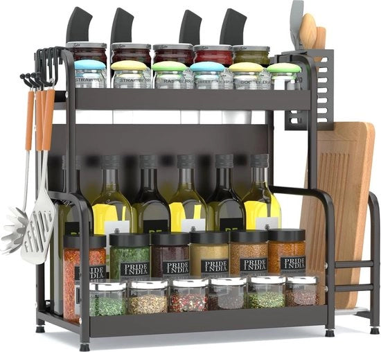 Organizzatore per spezie con 2 livelli, ripiegabile, metallo, 49x43x22,5cm
