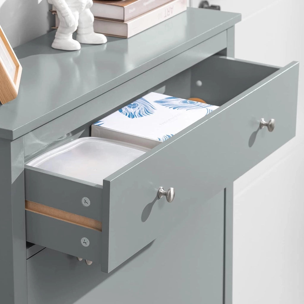 Scarpiera Salvaspazio Slim Ingresso con 2 Ribalte e Cassetto – Mobile Scarpiera Grigio Moderna per Corridoio Stretto, MDF E1, 80x25x108cm, FSR89-HG