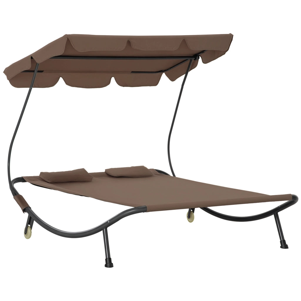 Lettino Matrimoniale 2 Posti Parasole Regolabile da Esterno e Giardino 200x175 x134cm Marrone