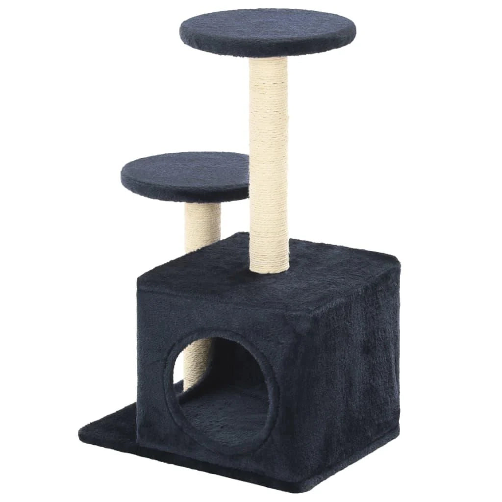 Tiragraffi albero per gatti cuccia per gatti peluche in sisal 60 cm blu scuro 3702127