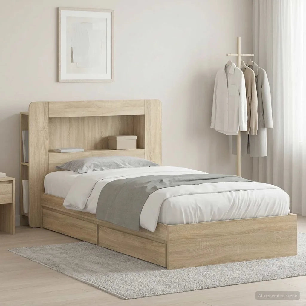Telaio del letto con storage Rovere Sonoma 90 x 190 cm