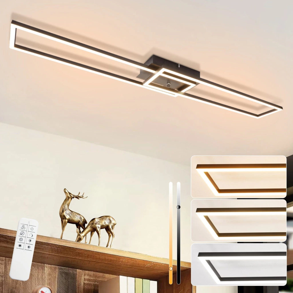 ZMH Lampada da soffitto plafoniera LED moderna nera 102 cm 2 cornici dimmerabili per soggiorno camera letto