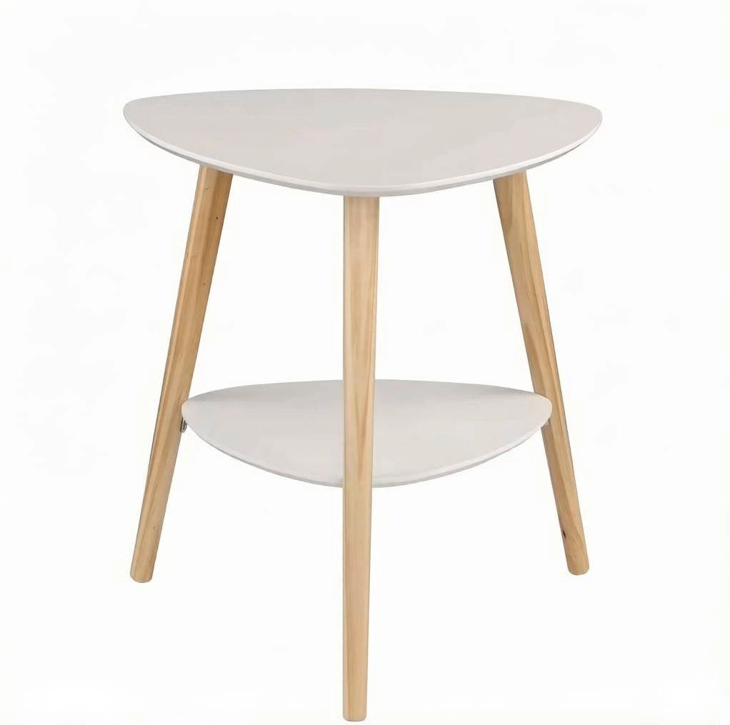 Tavolino Bianco in MDF e Legno Massiccio con Due Ripiani, 50x40x55 cm