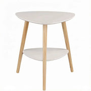 Tavolino Bianco in MDF e Legno Massiccio con Due Ripiani, 50x40x55 cm