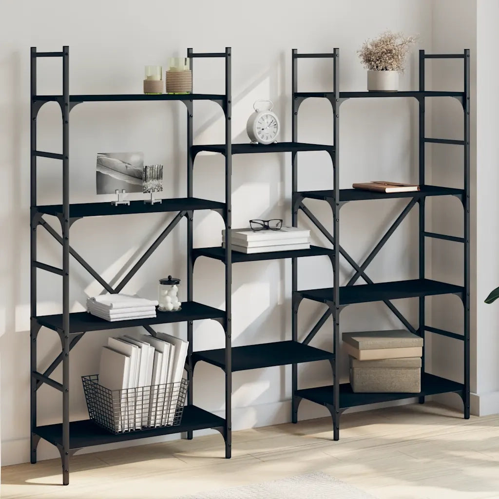 Libreria-Scaffale per Libri-Mobile di Stoccaggio Nera 160x28,5x136,5 cm in Legno Multistrato