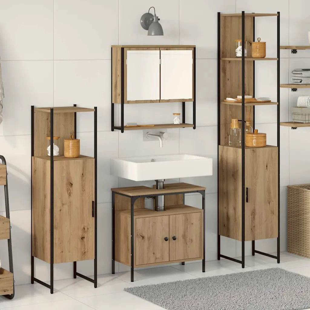 Set di mobili per il bagno con porta 4 pcs rovere artigianale 3334407
