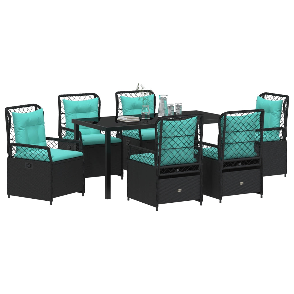 Set da Pranzo da Giardino in 7 Pezzi Rattan Polimerico Nero