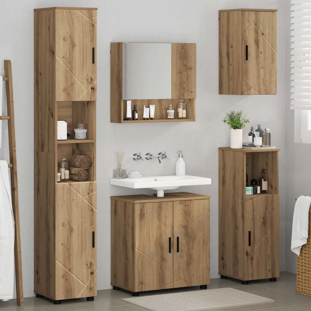 Set di mobili per il bagno con porta 5 pcs Rovere artigianale 3392992