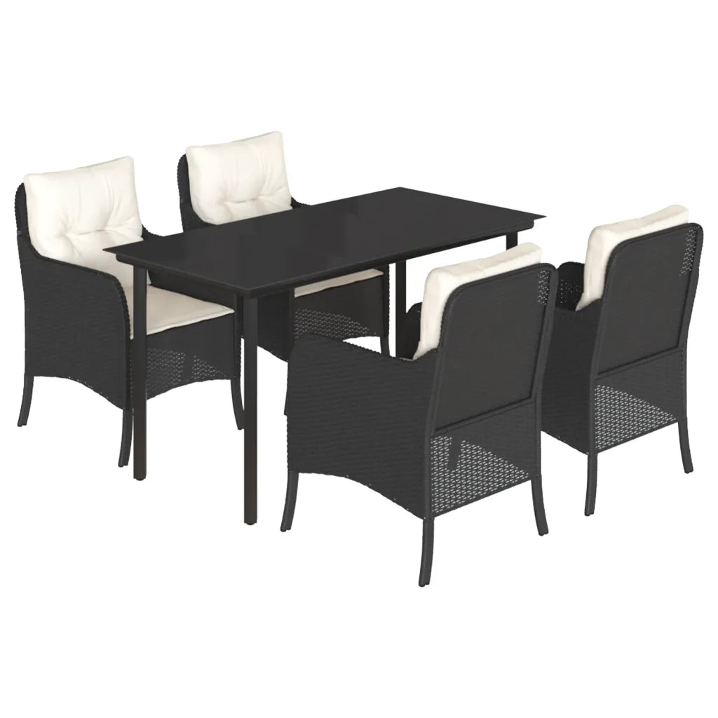 Set da Pranzo da Giardino 5 pz Nero con Cuscini in Polyrattan