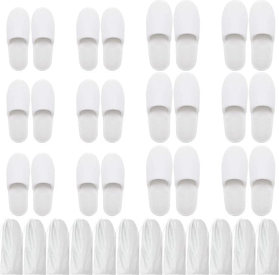 Slipper Pantofole Bianche con Tasca - Insettabile e Risciacquabile - Due Dimensioni (SL) - Bagno Ospiti Viaggi Casa Matrimonio Hotel - 12 Paia