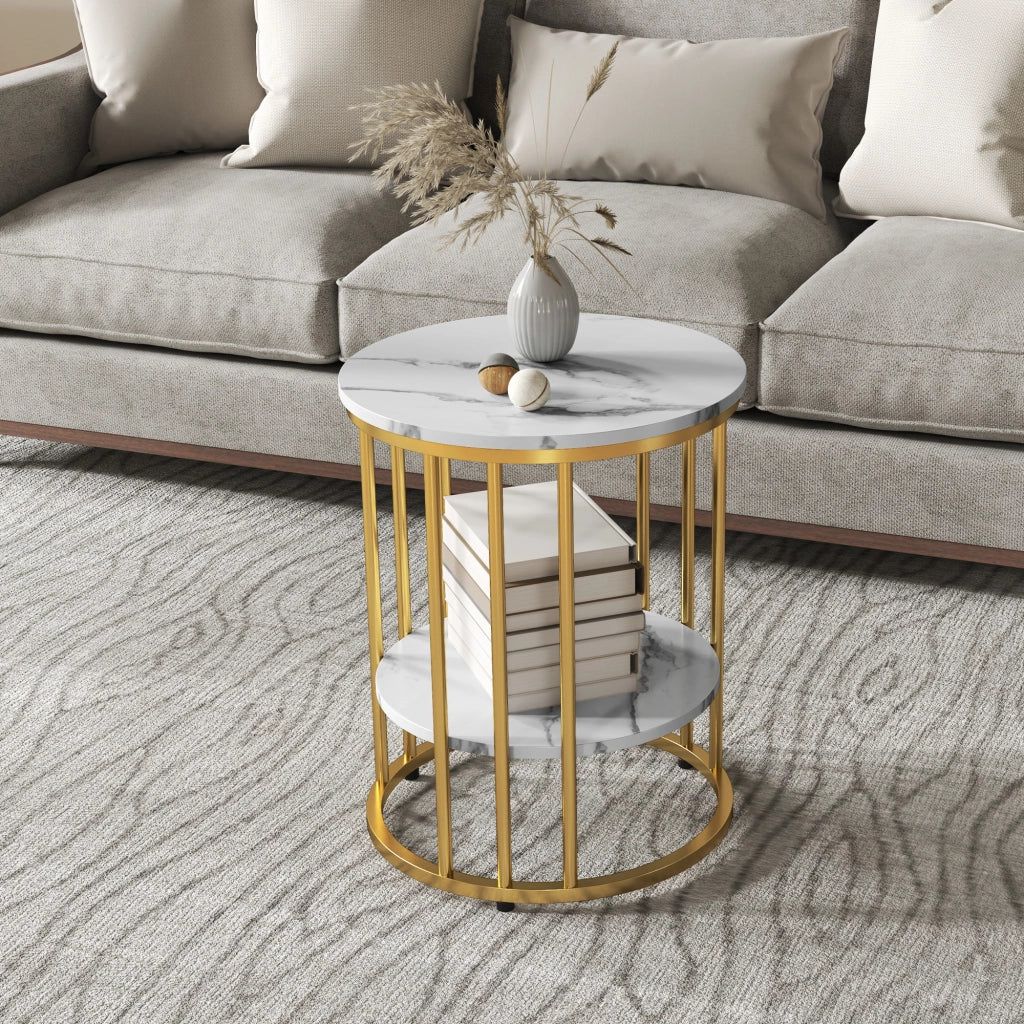 TAVOLINI da salotto Set da 2 pezzi Effetto marmo Bianco in legno e metallo