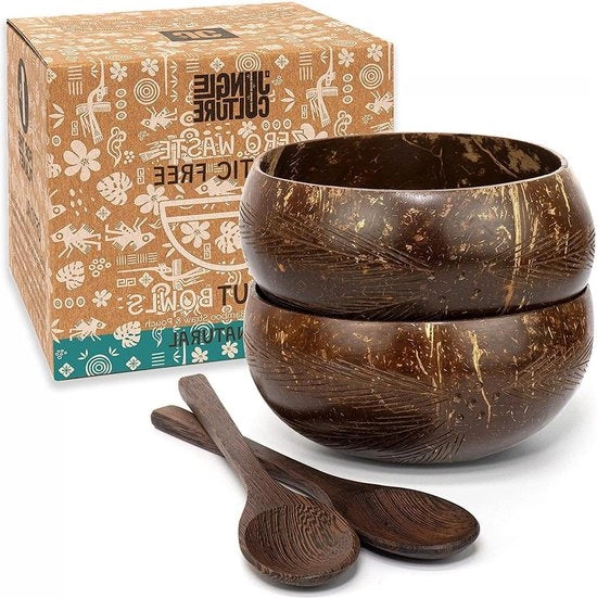 Set di 2 cucchiai di cocco riciclabili - Comuni biologici di cocco laccati con olio di cocco - Piatti di servizio artigianali per Acai Smoothies Salate - Regalo ecosostenibile