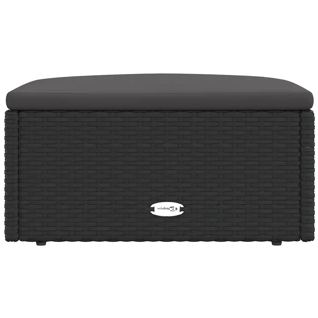 Sedia da giardino-Poggiapiedi da Giardino con Cuscino in Polyrattan Nero