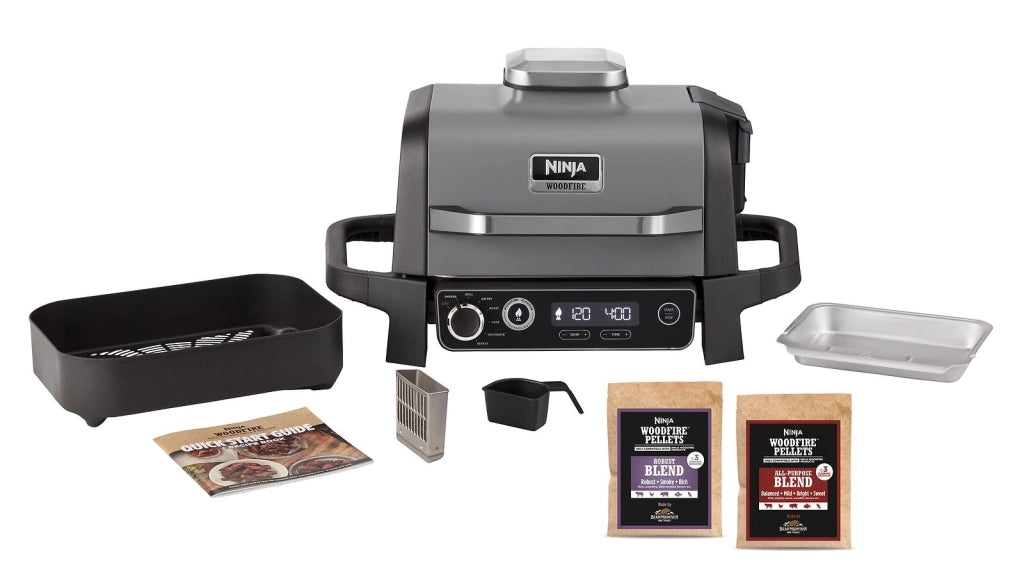 Ninja OG701EU Woodfire Barbecue Elettrico Affumicatore e Friggitrice ad Aria 7 in 1 2400 W colore Grigio Nero