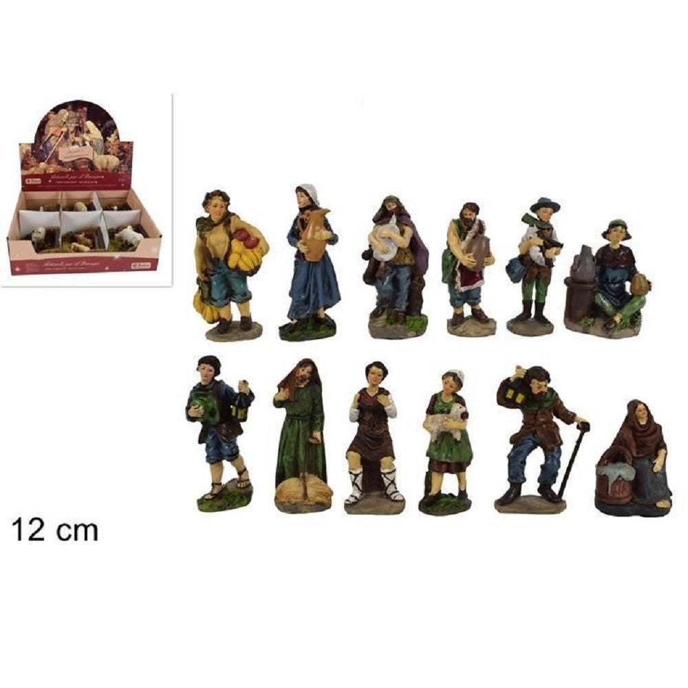 Trade Shop - Set 12 Pezzi Pastori Statuine Altezza 12 Cm Presepe Assortiti Presepio Di Natale -
