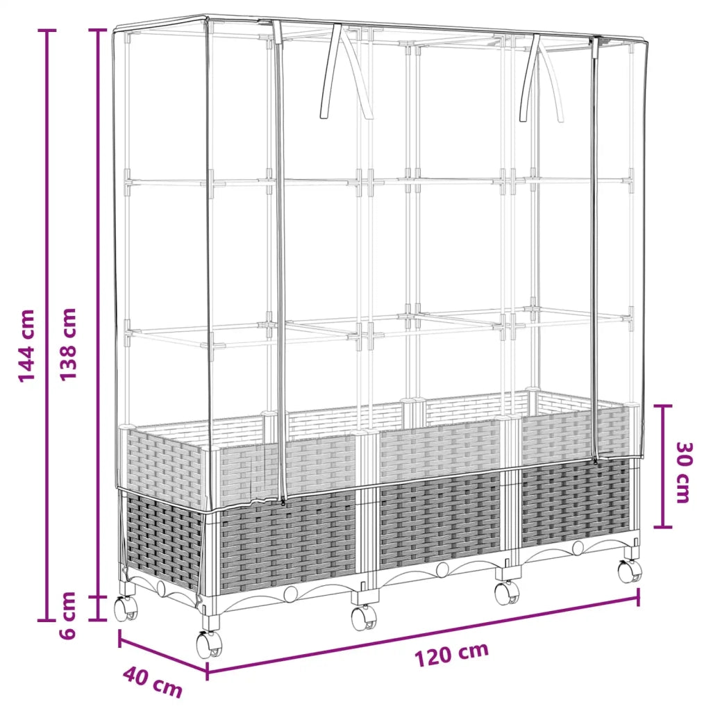 Vaso da Giardino con Copertura per Serra e Ruote 3 pz Bianco PP 3423070