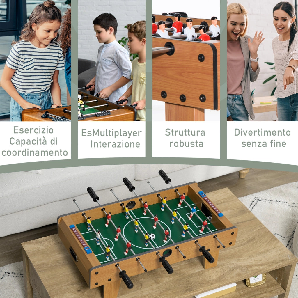 Calcio Balilla Pieghevole per Adulti e Bambini 69x36,5x22 cm con 2 Palline e Segnapunti in Legno Colore Naturale