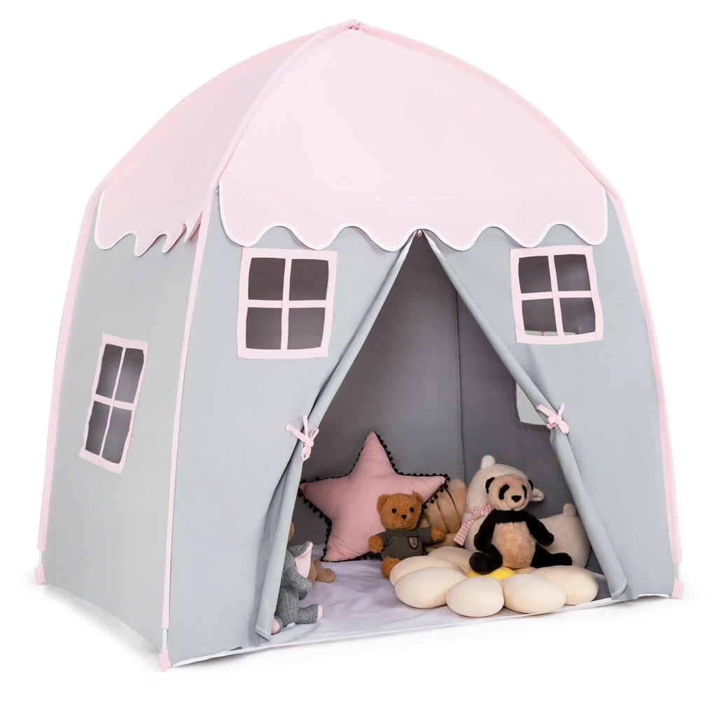 Tenda Gioco Castello per Bambini Portatile in Cotone Rosa Facile da Montare con Borsa per Casa e Giardino