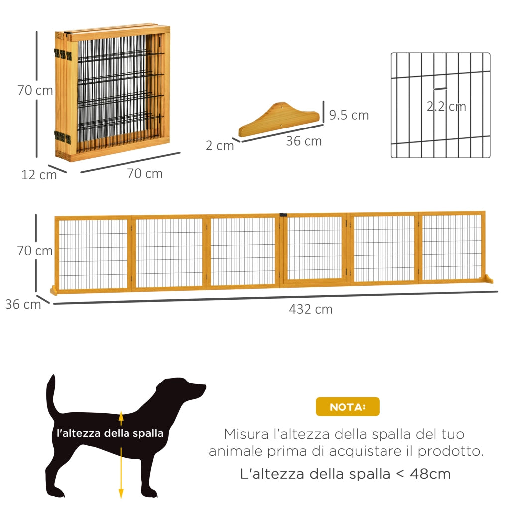 Cancello per Cani Pieghevole in Legno e Acciaio ¨C Zephmum ¨C 432x36x70 cm