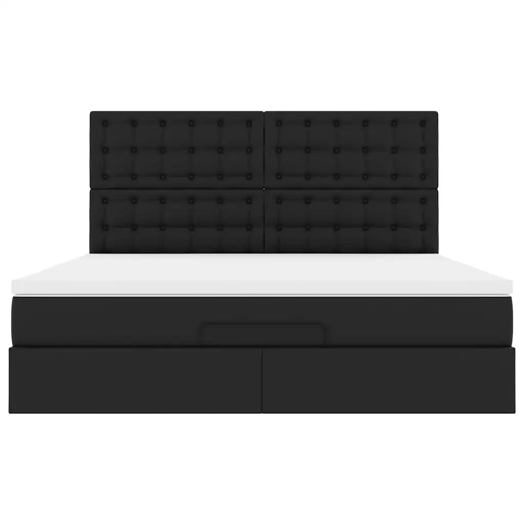 Struttura Letto Pouf con Materasso Nero 180x200 cm Similpelle