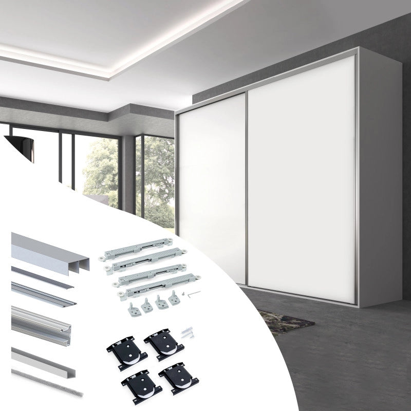 Kit di ferramenta per armadio a 2 ante e chiusura ammortizzata Placard 74, profilo Wave, spessore 16 mm, pannelli non ..