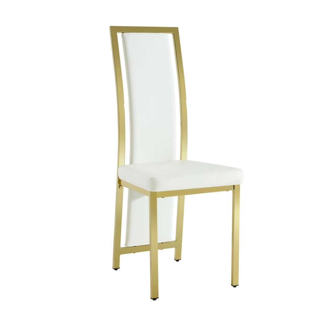 Set tavolo da pranzo e sedie con 1 tavolo rotondo e 4 sedie in vetro temperato metallo e PU bianco e oro