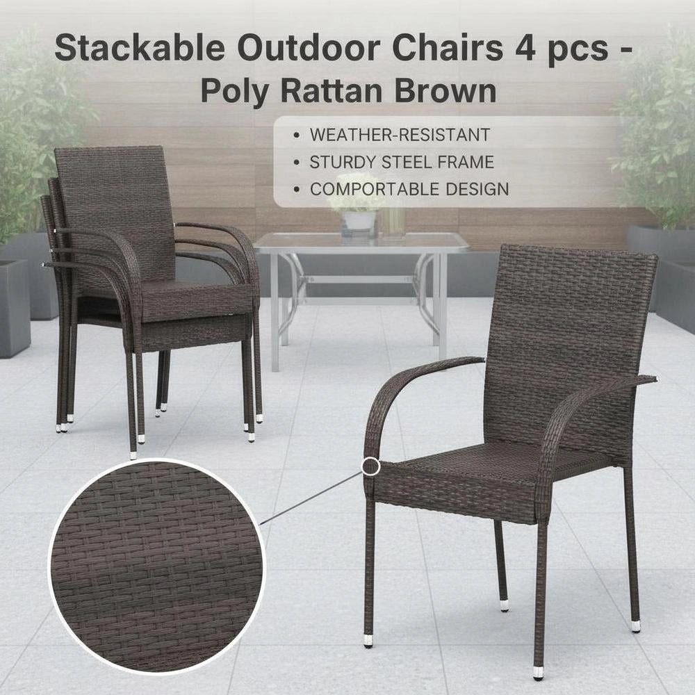 Stackable Garden Chairs 4 Pcs Poly Rattan Brown
