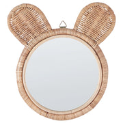 Specchio da parete rotondo a forma di orsetto in rattan naturale ø 20 cm stile boho moderno cameretta