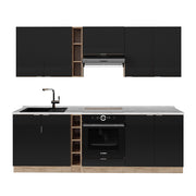 Cucina componibile Fame-Line Nero rigato/Rovere dorato 235 cm, PL Marmo Vicco
