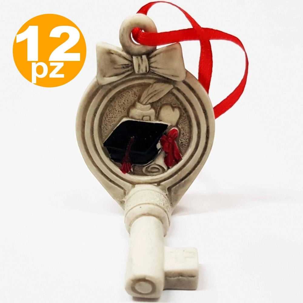 Trade Shop - Bomboniera Chiave Fiocco Gancio Laurea Pergamena Fortuna Rosso Bianco Appendino -