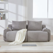 Divano 2 posti modulare in corduroy grigio chiaro 200x99x80 cm con portabicchieri e tasca laterale