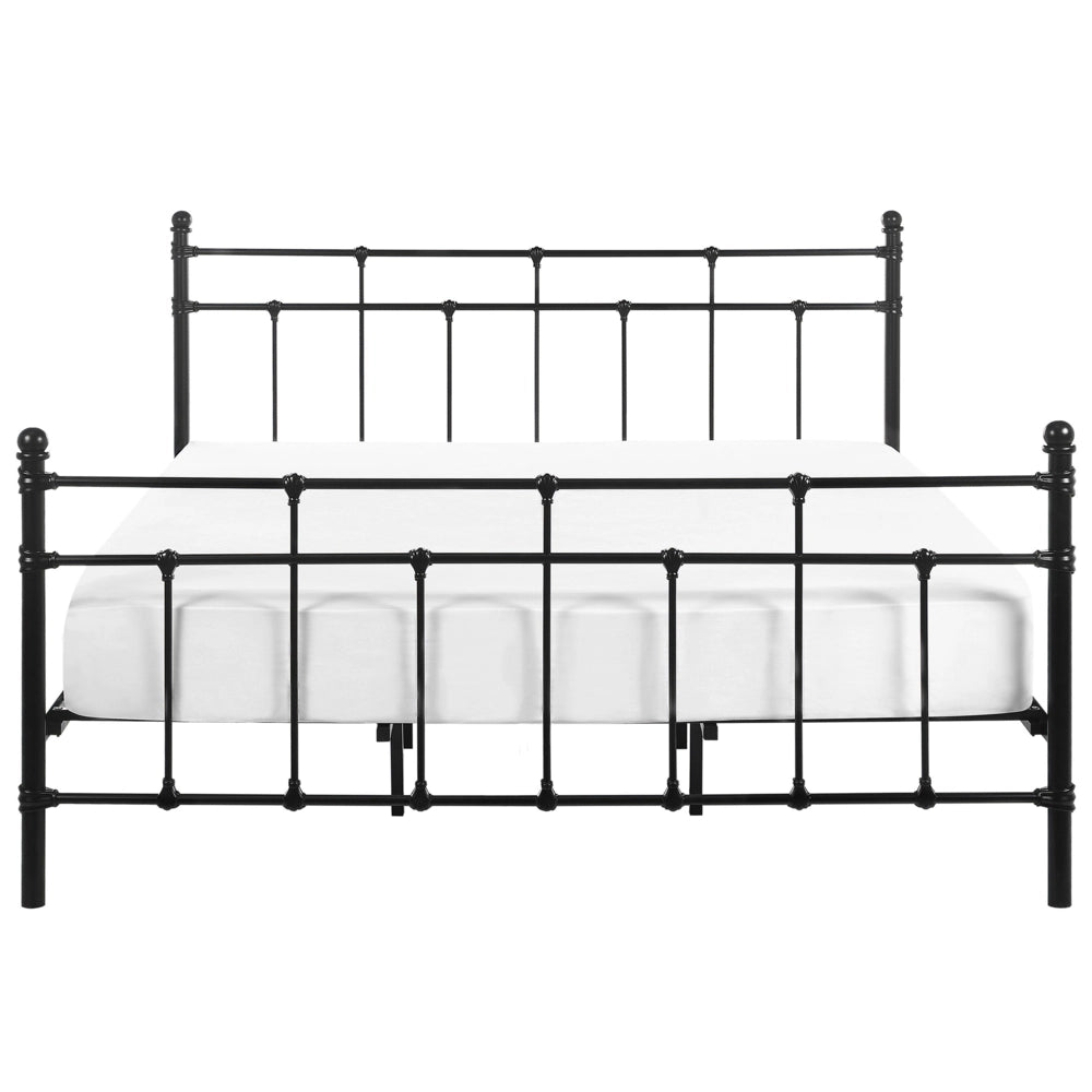 Letto Nero 180 x 200 cm poggiatesta in metallo con poggiapiedi