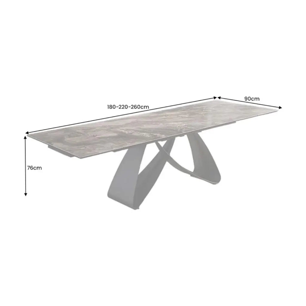 Tavolo da pranzo ZAREL – Estensibile da 180 a 260 cm – Ceramica e vetro temperato – Effetto marmo grigio talpa