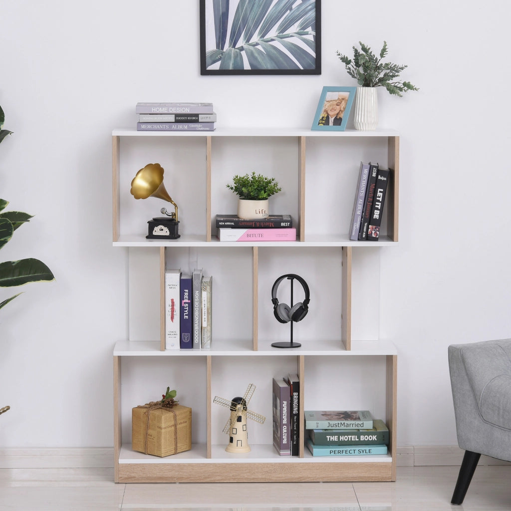 EasyComfort Mobile Libreria a 8 Ripiani per Soggiorno e Camera da Letto, in Legno, 100x27x124 cm, Rovere e Bianco